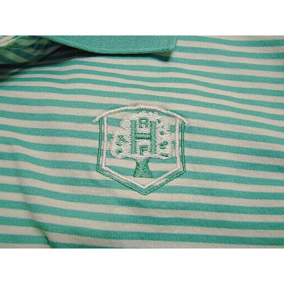 Peter Millar Mens Size XL Polo Shirt Mercerized Cotton Green Striped Patch HRF - Picture 5 of 12